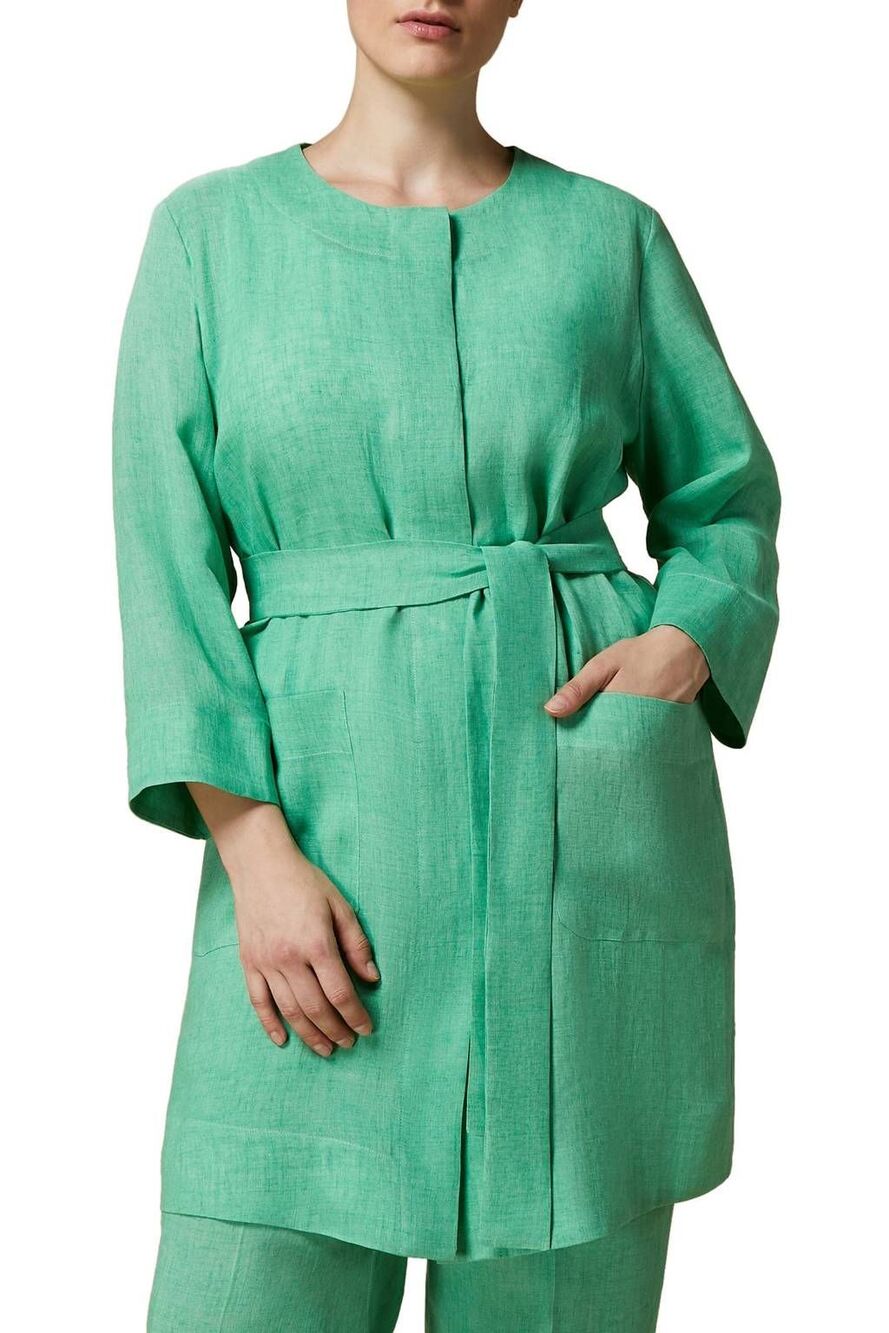 Marina Rinaldi Fiordo Size 16 NWT Emerald 100% Linen Duster